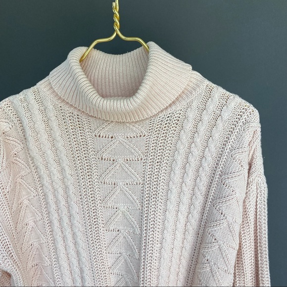 VINTAGE light pink CASUAL CORNER TURTLENECK Ramie/cotton KNIT SWEATER size M - Picture 3 of 6
